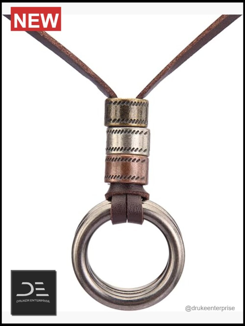 Leather Cord Necklace Multilayer Wooden Pendant Adjustable Bohemian Jewelry
